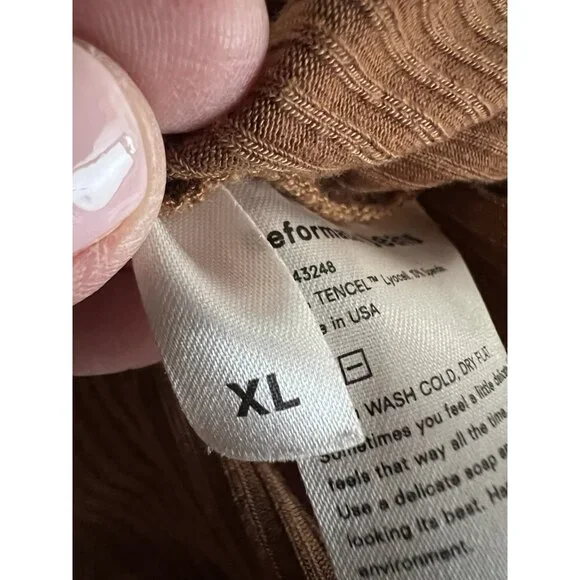 Reformation Jeans brown scoop neck puff sleeve ribbed long slv tshirt XL stretch - Picture 4 of 8